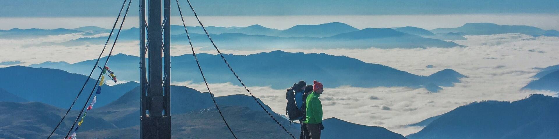 September 2016
Schiestlhaus, Hochschwab, Styria, Austria
Morning view south from Hochschwab summit (alt. 2.227 meters) in the middle of Hochschwab mountain range. It is the most northern part of Alps which rises over 2.000 meters of altitude. There are basically no lifts in the Hochschwab, so you can enjoy it in its natural state. In September the weather is quite stable (although quite windy and freezing in the morning in the top parts) and only few tourists which get such rewarding views for the pain of hiking it by own feet. There is nice mountain hut called Schiestlhaus only 70 alt. meters below the Hochschwab summit, so you can get to the top both for the sunset or sunrise.