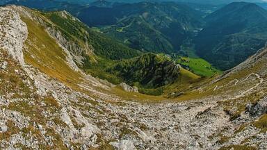 September 2016
Seewiesen, Hochschwab, Steiermark, Austria
This is the view from Afflenzer Staritzen towards Seewiesen village and Seegraben valley. Afflenzer Staritzen range is part of the Hochschwab range in Austria and rise up to 2.000 m altitude. Seewiesen is a tiny village (alt. 974 meters) on the east end of Hochschwab and it is an ideal starting or ending point for hiking in the Hochschwab mountains.