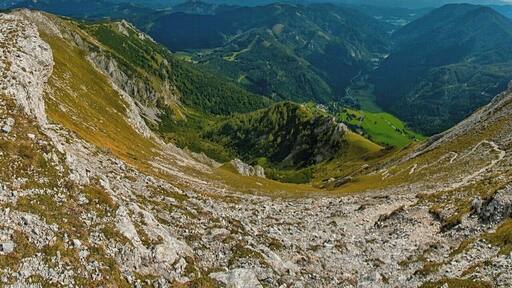 September 2016
Seewiesen, Hochschwab, Steiermark, Austria
This is the view from Afflenzer Staritzen towards Seewiesen village and Seegraben valley. Afflenzer Staritzen range is part of the Hochschwab range in Austria and rise up to 2.000 m altitude. Seewiesen is a tiny village (alt. 974 meters) on the east end of Hochschwab and it is an ideal starting or ending point for hiking in the Hochschwab mountains.