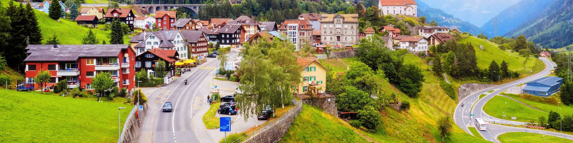 Wassen village in a swiss Alps valley, Switzerland