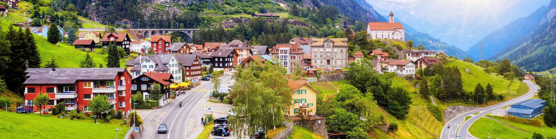 Wassen village in a swiss Alps valley, Switzerland