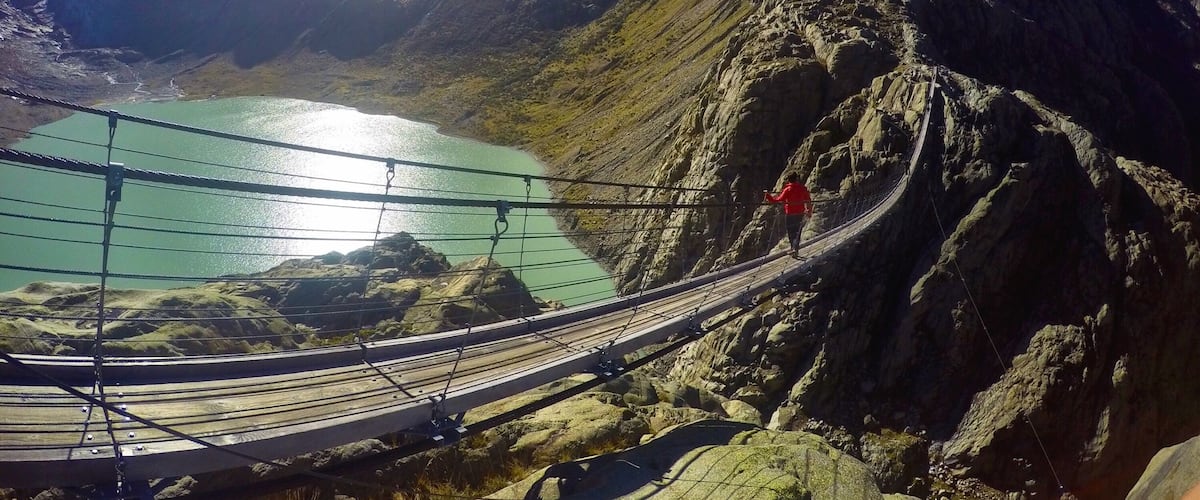 Trift Bridge - Suspension Bridge in Gadmen, Switzerland.