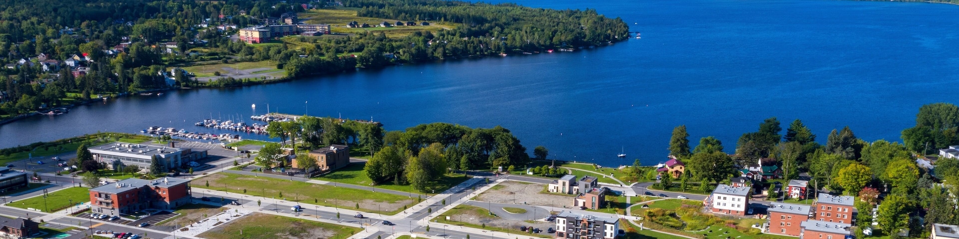 Aerial View of Lake Megantic, Lac-Megantic, Quebec, Canada on a Sunny Day