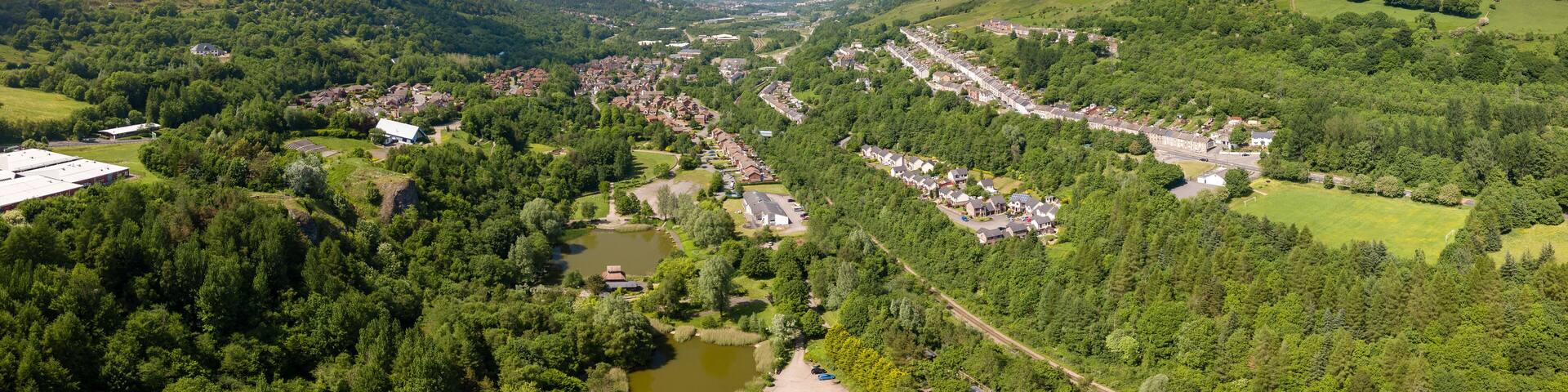 Aerial view of the Ebbw valley in South Wales, UK