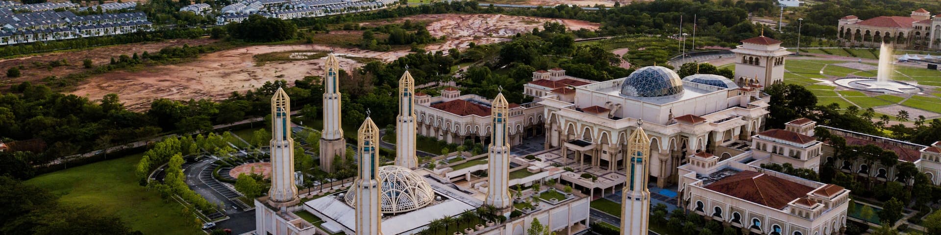 Beautiful Landscape at The Kota Iskandar Mosque located at Kota Iskandar, Iskandar Puteri, Johor State Malaysia early in the morning