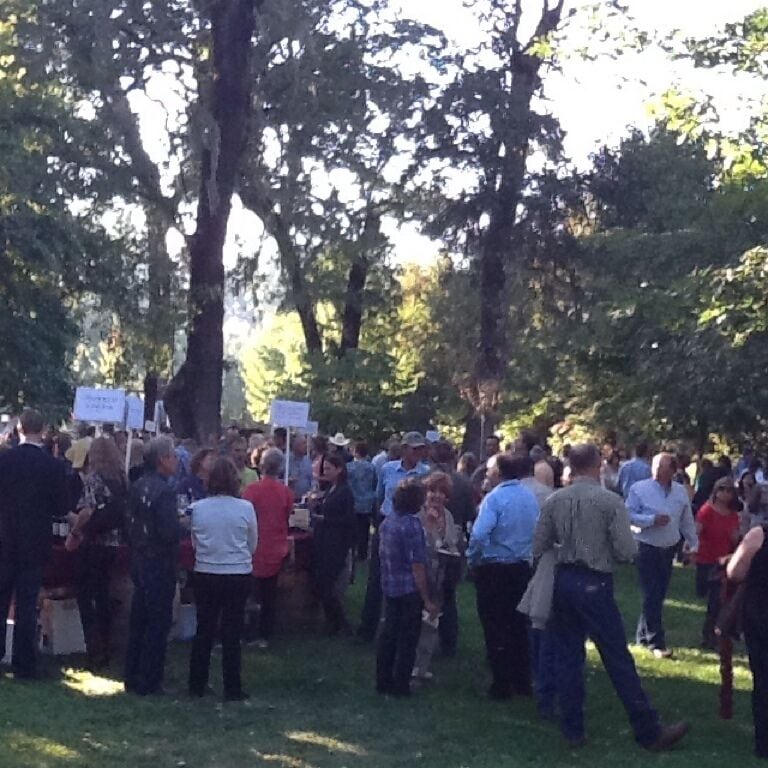 "Love of the Land" annual Sonoma County Farm Bureau's fund raiser held at Richard's Grove at Saralee's Vineyard.  A couple hours of silent auctions, tables of finger food from some of the best Sonoma County meat, produce, cheese, etc prepared by local talent, accompanied by so many of the finest local wineries that you can't begin to taste them all.  THEN followed by chicken &tri tip BBQ at tables with bottles of fantastic wines, THEN local peach ice cream & pie.  I topped off the evening by being highest bidder on a magnum of Pinot noir and another of Cab.  Check out the Sonoma County Farm Bureau's website if you are ever in the area.  Their fundraisers are a great way to have some of the best of all that this county can offer.