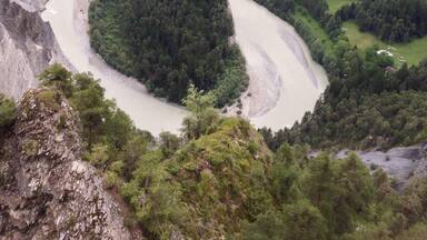 Your reward when you climb up the scary - moving when windy - stairs on the ridge: this grand view of the upper Rhine valley. If you look closely, you can see the passengers of the Rhaetian Railway below waving!
https://www.rhb.ch/en/home