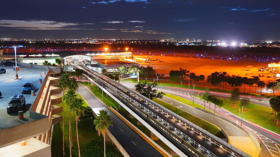 Tampa, FL USA - 03 16 2022: Night landscape of Tampa international TPA airport in Florida, USA