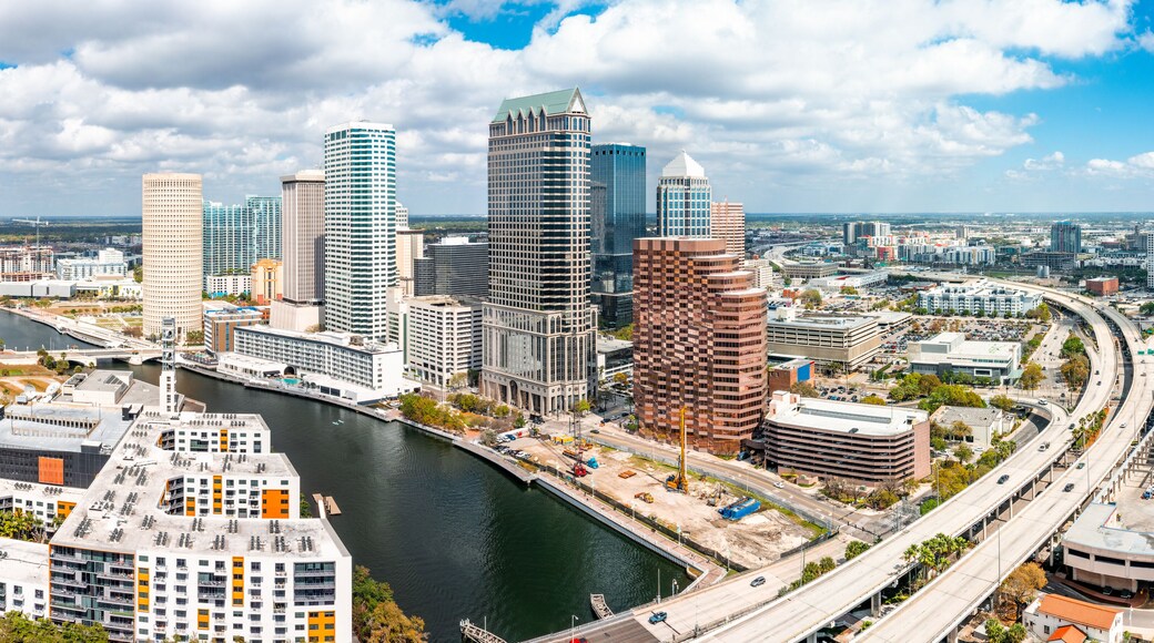Aerial panorama of Tampa, Florida skyline. Tampa is a city on the Gulf Coast of the U.S. state of Florida.