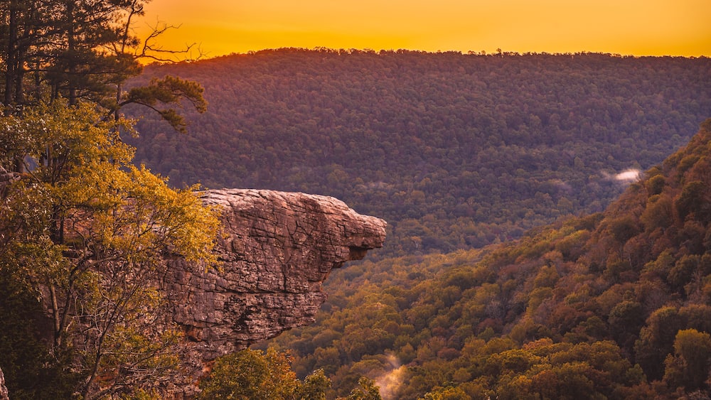 October sunrise during the fall at Whitaker Point, also known as Hawksbill Crag, near Ponca, AR.