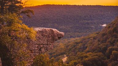 October sunrise during the fall at Whitaker Point, also known as Hawksbill Crag, near Ponca, AR.