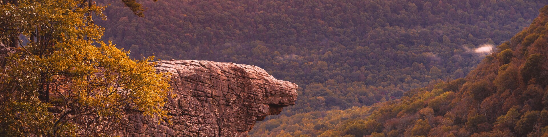 October sunrise during the fall at Whitaker Point, also known as Hawksbill Crag, near Ponca, AR.