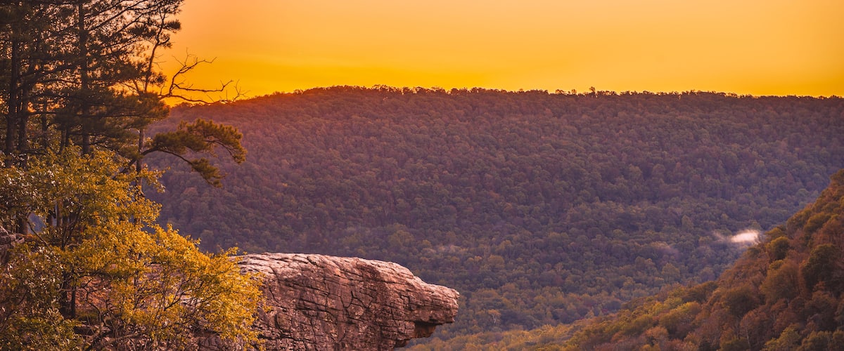 October sunrise during the fall at Whitaker Point, also known as Hawksbill Crag, near Ponca, AR.