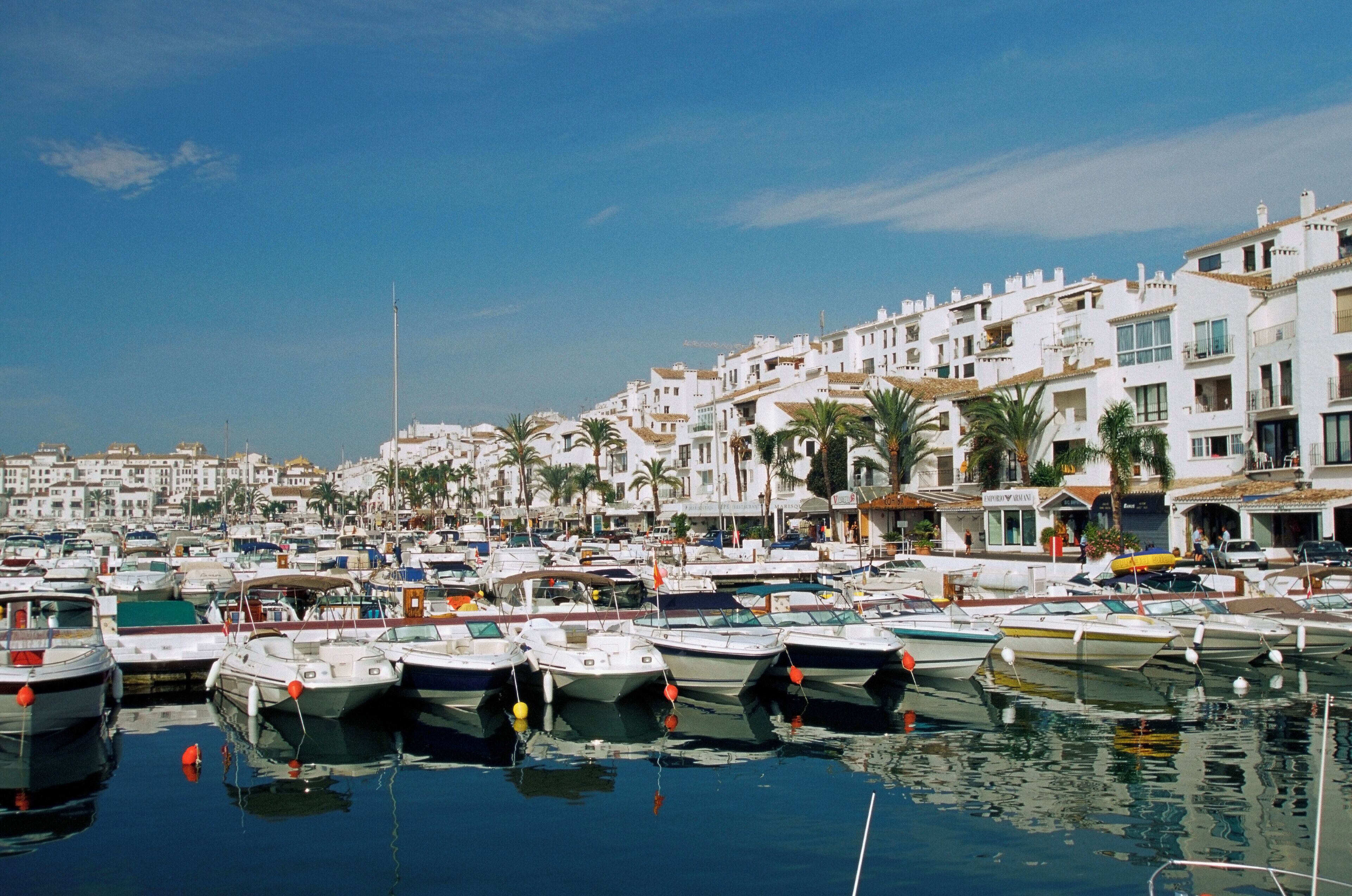 Boats docked at a harbor of Puerto Banus, Marbella, Andalusia, Spain