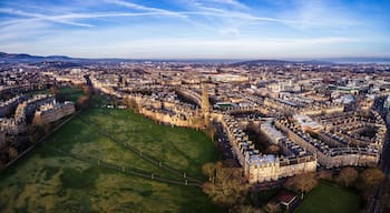 Panoramic view of Edinburgh's skyline with the Barclay Church in the middle and the Bruntsfield Links in the foreground. Scotland, UK