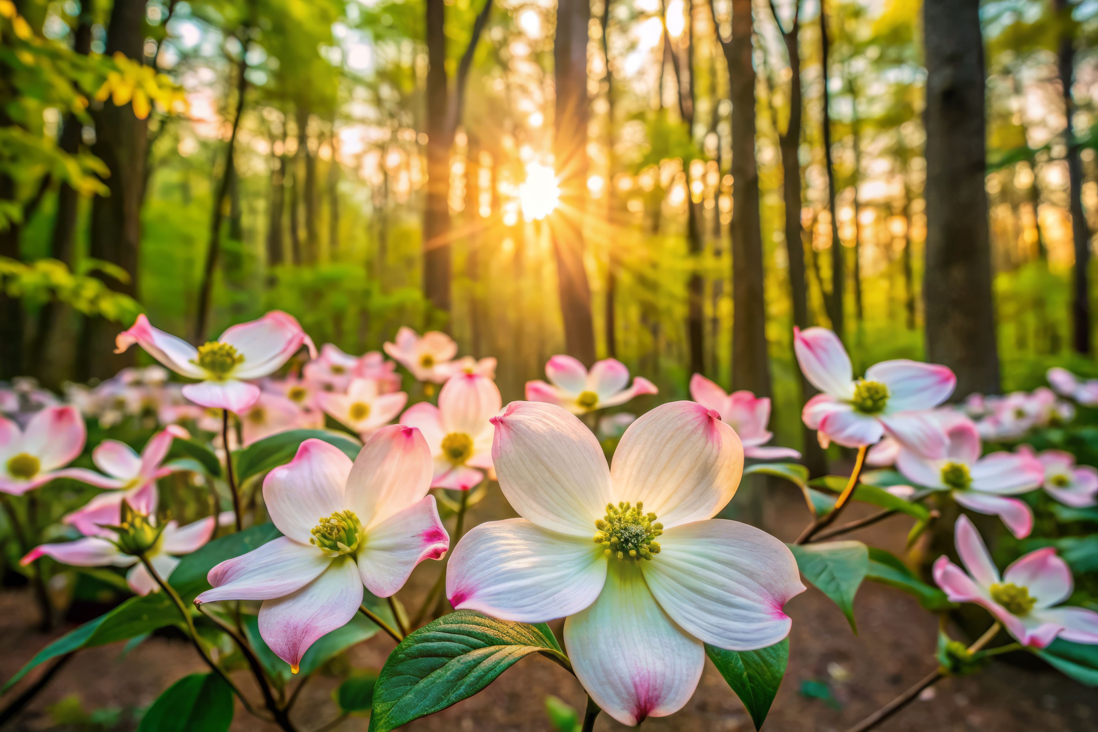 Candid Photography of Wild Dogwood Blossoms in Southern Maryland Forest Conservation Area During Spring in Calvert County, Showcasing Nature's Beauty and Vibrant Colors
