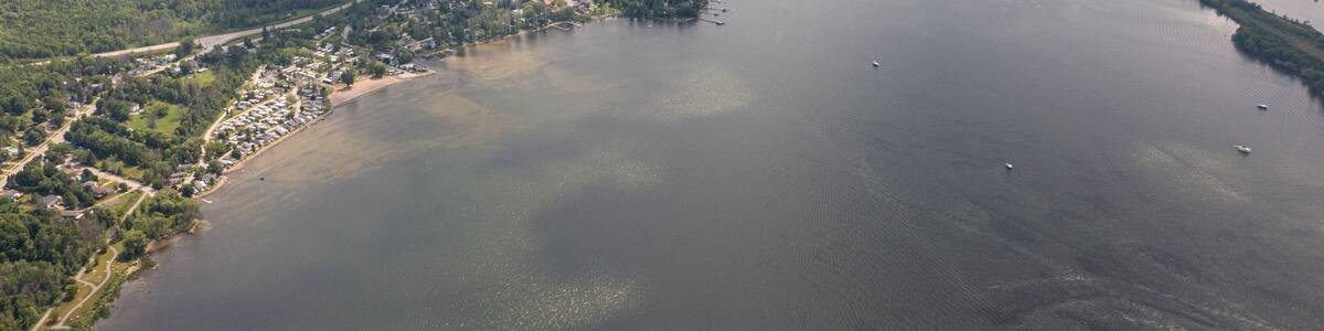 Victoria Harbour waubausehene beach by PENETANGUISHENE in ontario canada drone views