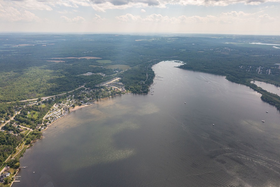 Victoria Harbour waubausehene beach by PENETANGUISHENE in ontario canada drone views