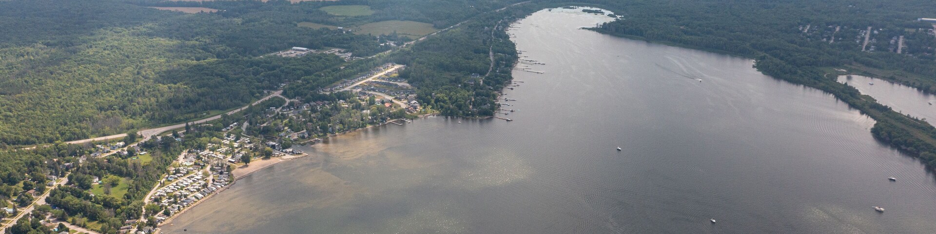 Victoria Harbour waubausehene beach by PENETANGUISHENE in ontario canada drone views