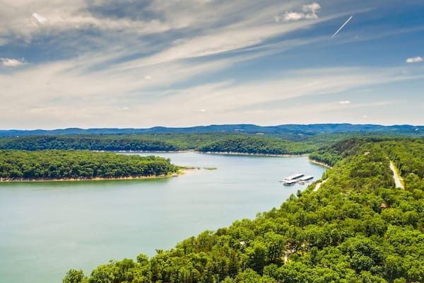 Aerial view of Bull Shoals lake in Branson, Missouri