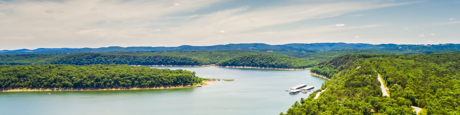 Aerial view of Bull Shoals lake in Branson, Missouri