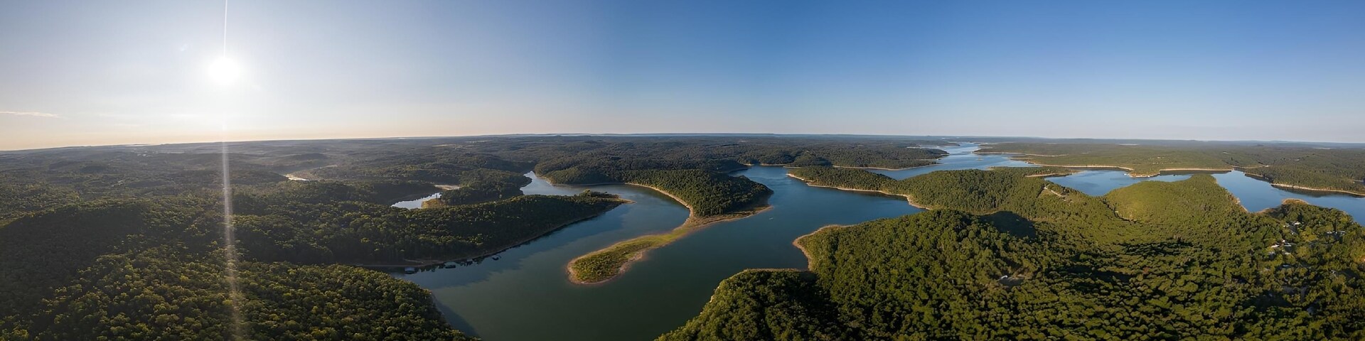 Drone picture from above of Lake Norfork, Arkansas, USA