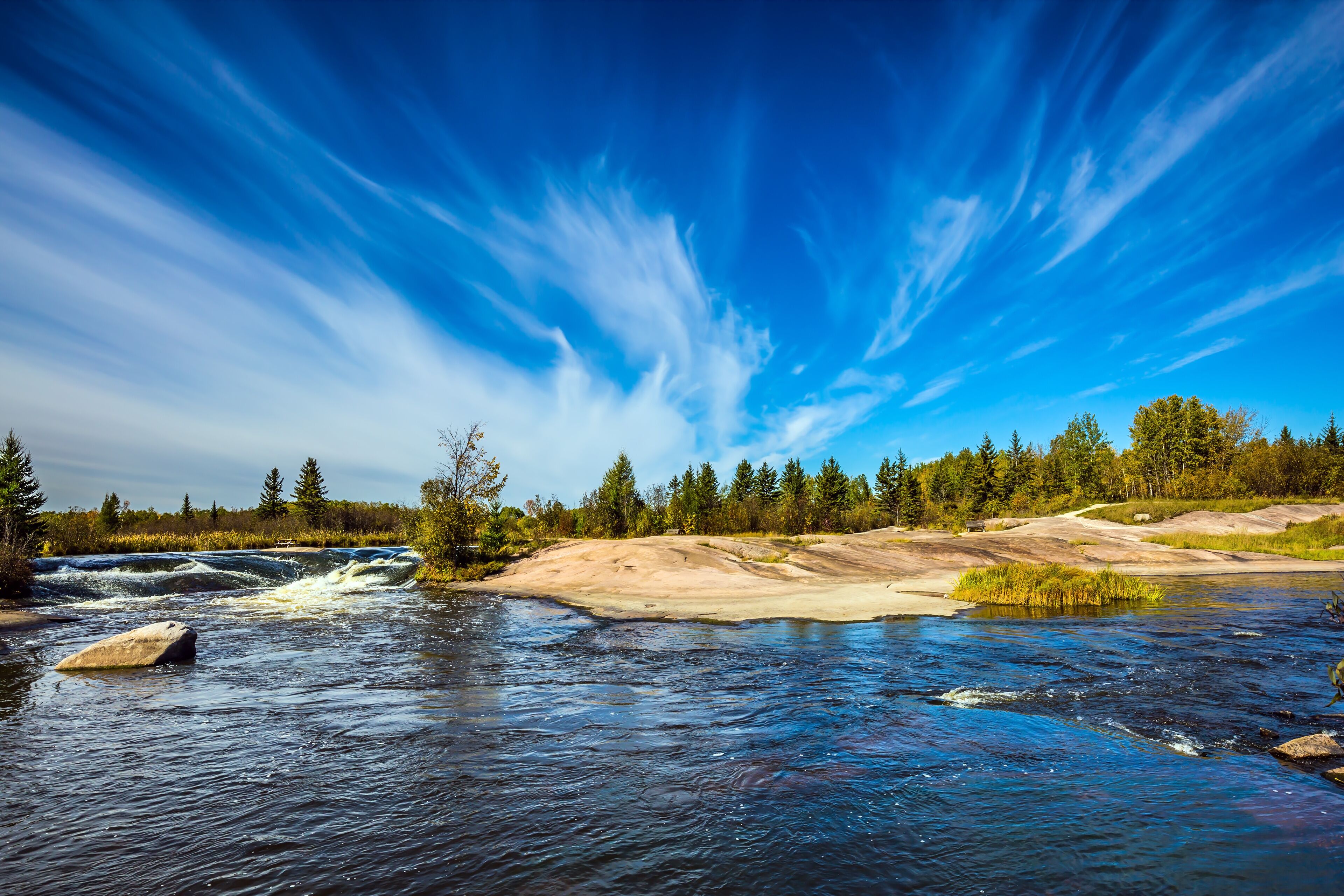 Thin cirrus clouds and water rapids