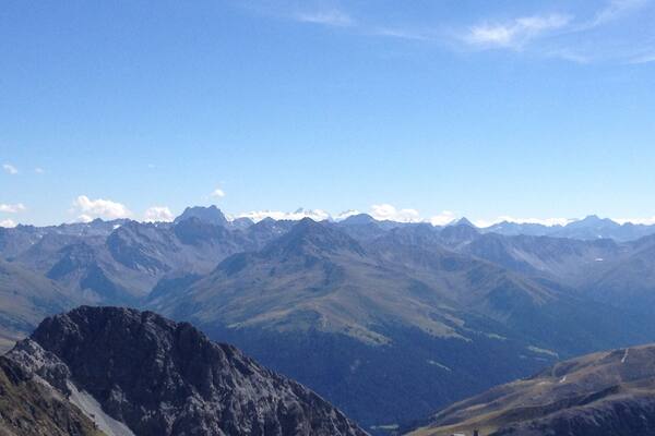 View from the Weissfluhgipfel end of August 2015. There are some alps in the distance that are still properly snow capped :)