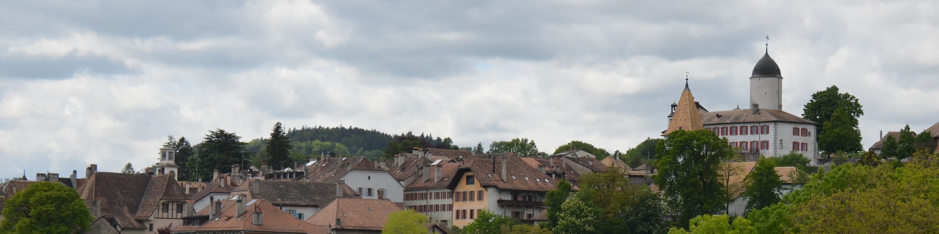 Panoramaview of Aubonne Switserland with its castle