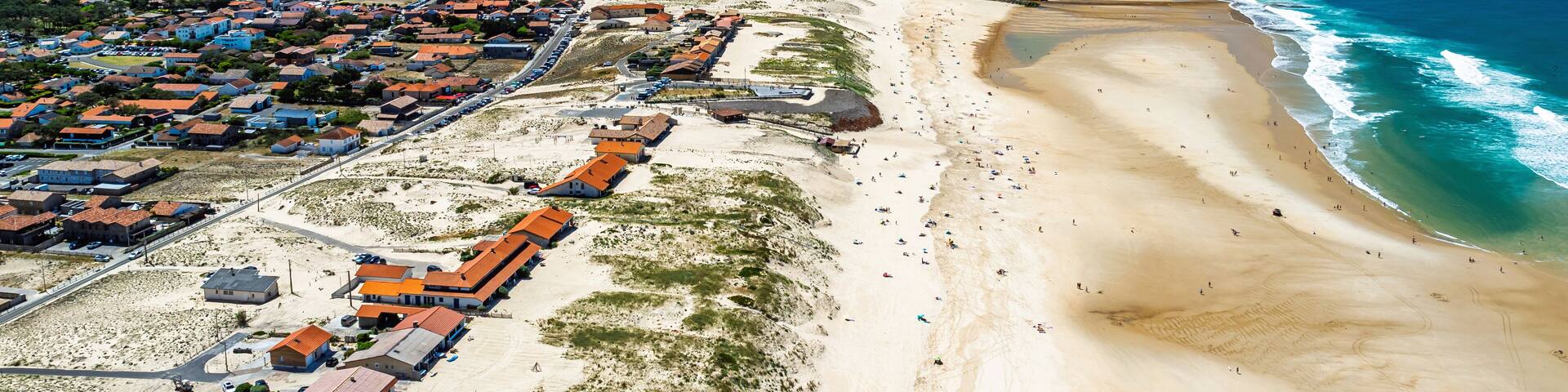 Contis beach from a drone, Saint Julien en Born , Saint-Julien-en-Born, Landes, France, Europe