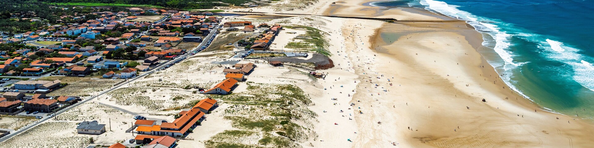 Contis beach from a drone, Saint Julien en Born , Saint-Julien-en-Born, Landes, France, Europe