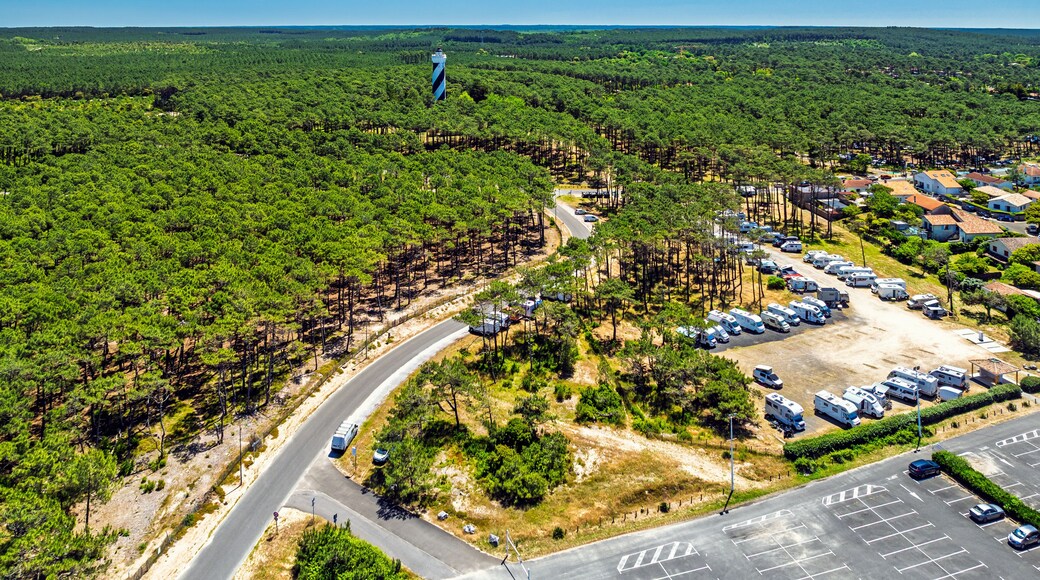 Phare de Contis Lighthouse from a drone, Saint Julien en Born , Saint-Julien-en-Born, Landes, France, Europe