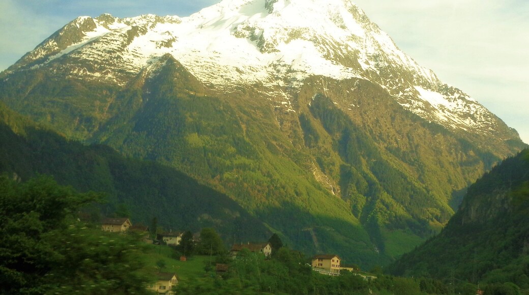 Mt. Bristen in the Canton of Uri. Bristen rises to 3,073 m/10,082 ft. It's a really impressive sight to see from the train! I'd love to do some hiking around there, too :).