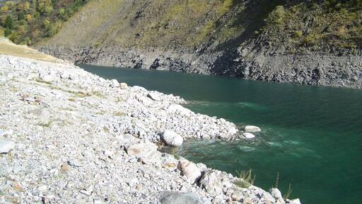 Eau d'Olle river arriving into the lake of Grand Maison in Savoie, France.