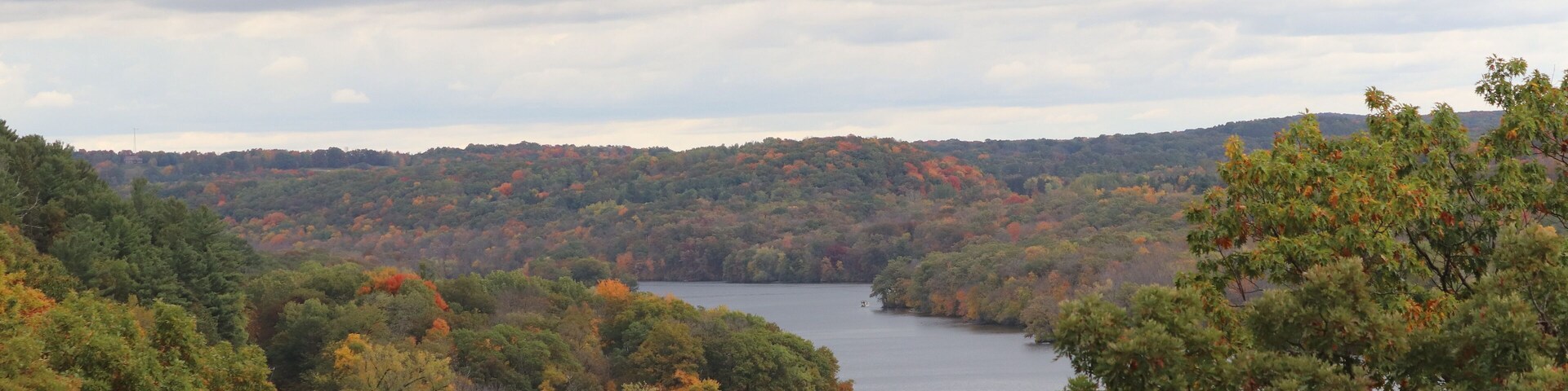 Autumn landscape with trees and lake near Interstate State Park in Taylors Falls, Minnesota.
