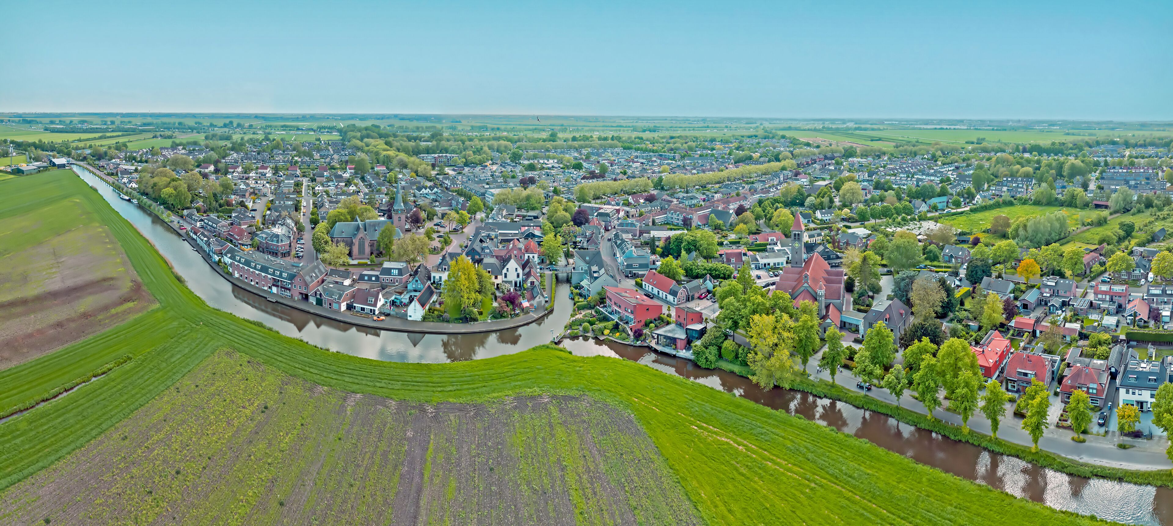 Aerial panorama from the village Harmelen in the Netherlands
