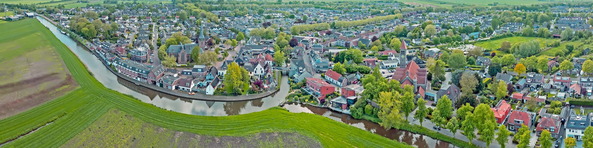Aerial panorama from the village Harmelen in the Netherlands