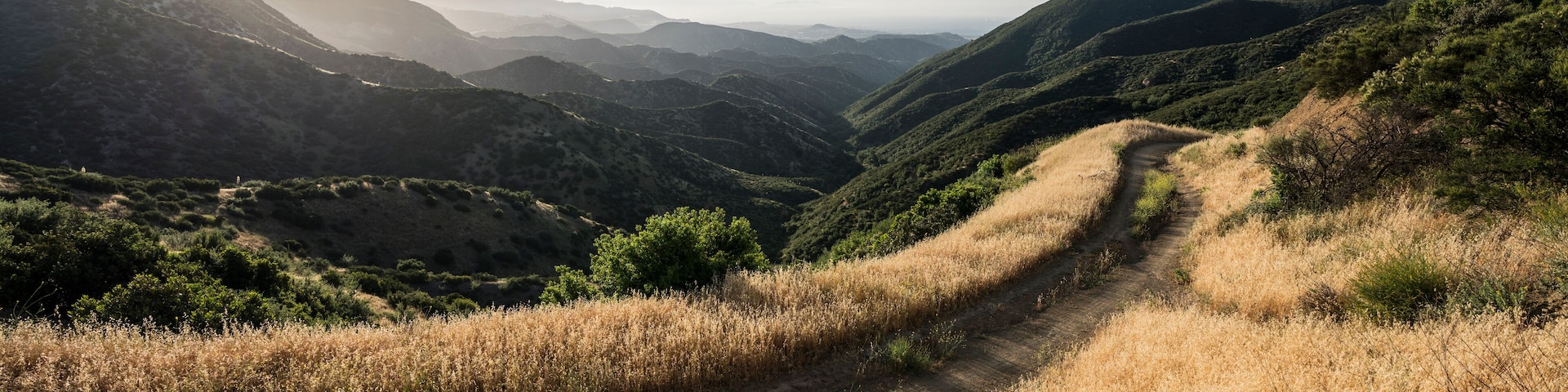 Santa Susana Mountains canyon view from fire road in Rocky Peak nature park near Los Angeles and Simi Valley in scenic Southern Califiornia.