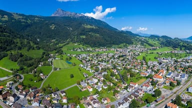 Aerial view around the city buchs in Switzerland on a sunny morning day in summer.