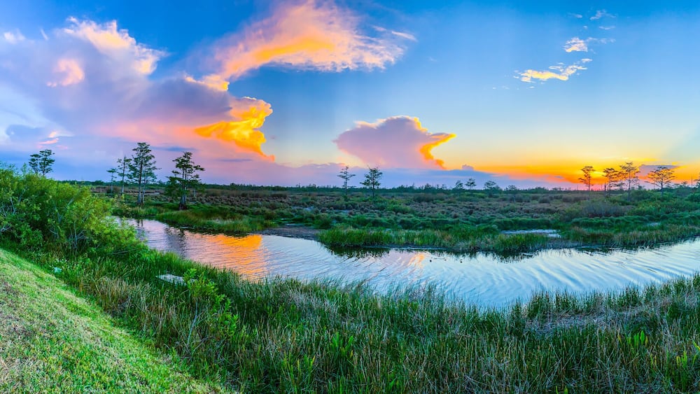 wild river sunset sky in nature