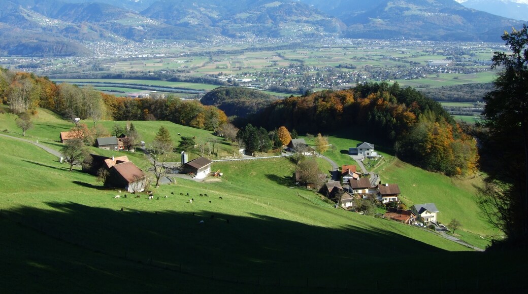 View on the river Rhine valley (Rheintal) from the Alpstein mountain range, Oberriet SG - Canton of St. Gallen, Switzerland