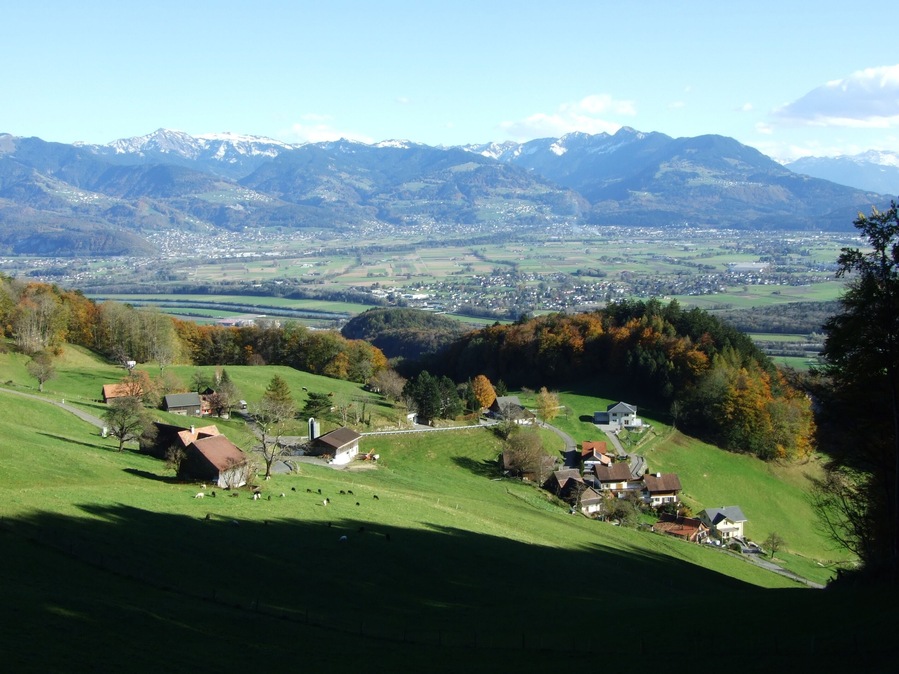 View on the river Rhine valley (Rheintal) from the Alpstein mountain range, Oberriet SG - Canton of St. Gallen, Switzerland