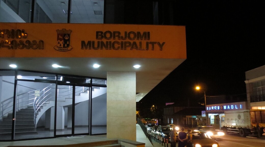 Nighttime view of Borjomi, Georgia.
Borjomi is a very old resort town located in the central portion of the country of Georgia.