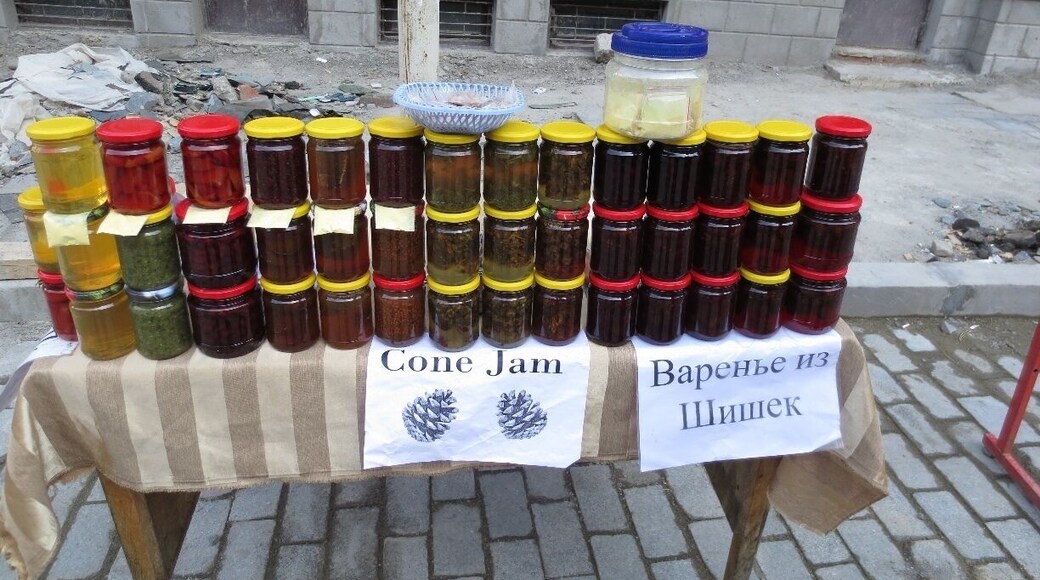 I'm not sure what "Cone Jam" is, but I saw it for sale in the resort town of Borjomi, Georgia, the other day.
My Georgian friends noted the astronomically high price of the jams for sale - 10 Lari - which would be about 6 USD for a jar of jam.