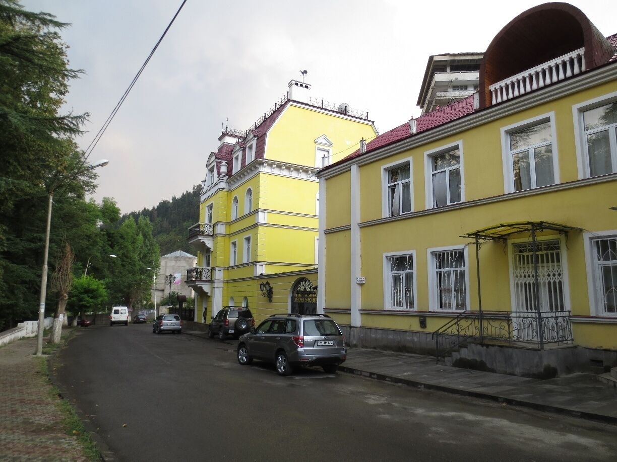 Looking down a street in the resort town of Borjomi, in the country of Georgia.  