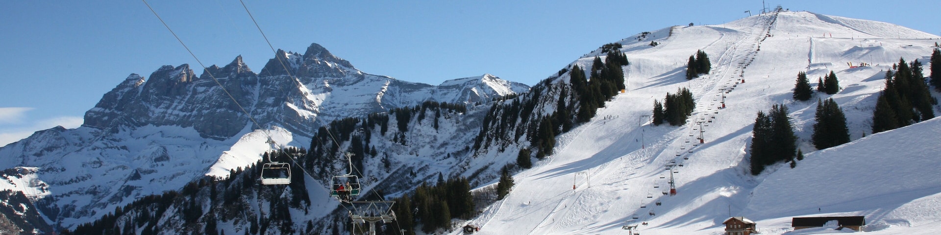 General view of the ski slopes of Les Crosets with the Dents du Midi in the  background Switzerland
