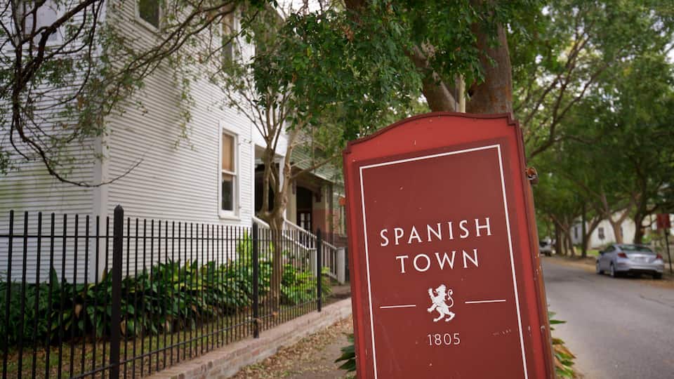 Spanish Town Historic District showing signage