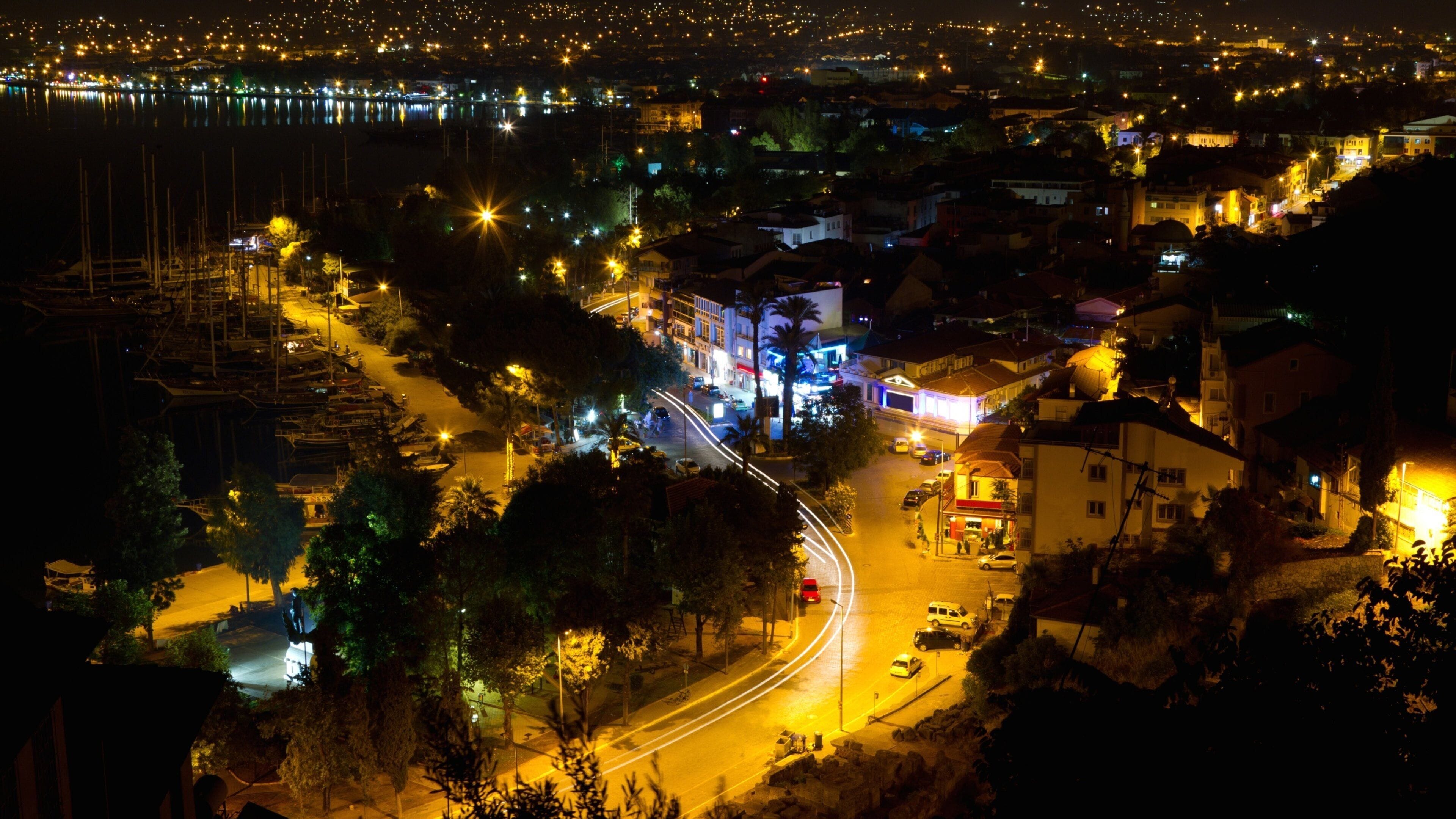 Fethiye which includes night scenes and a city