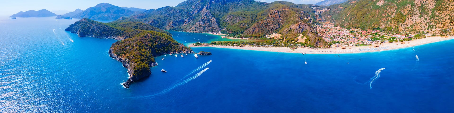 Oludeniz beach aerial panoramic view in Turkey