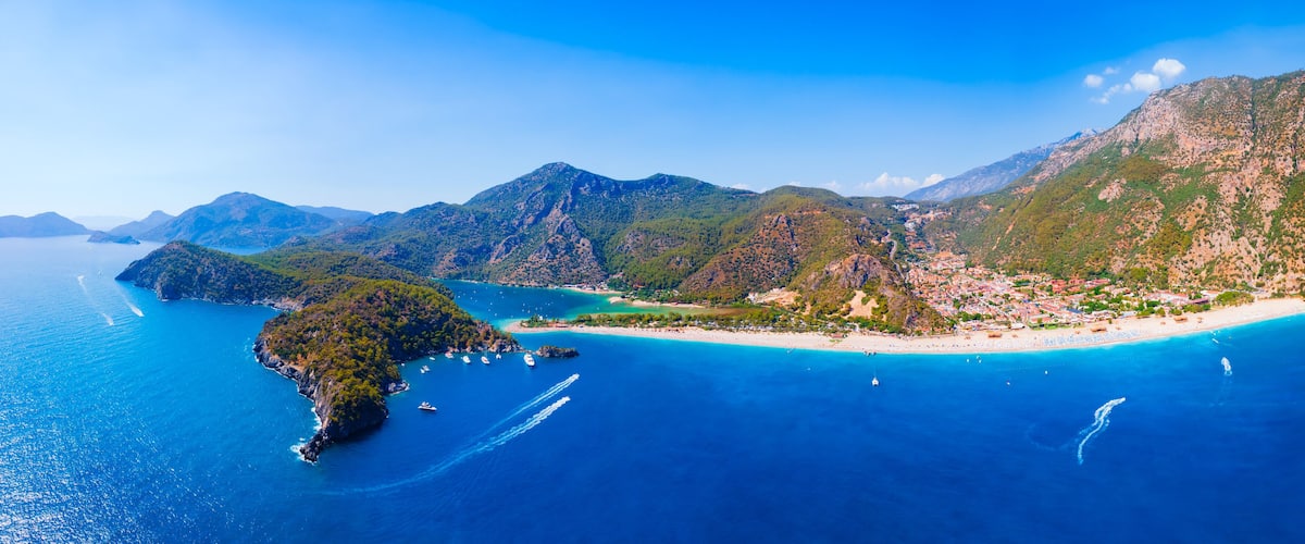 Oludeniz beach aerial panoramic view in Turkey